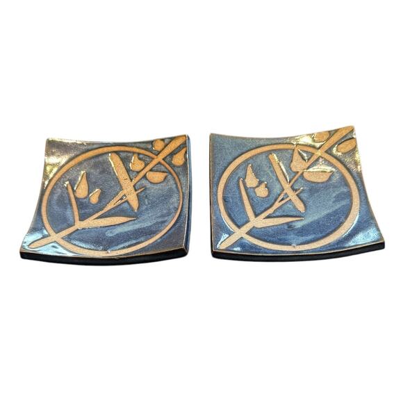 Stoneware Sushi Soy Sauce Curved Small Dish Dipping Trays (2) VTG Art Pottery - Picture 1 of 9
